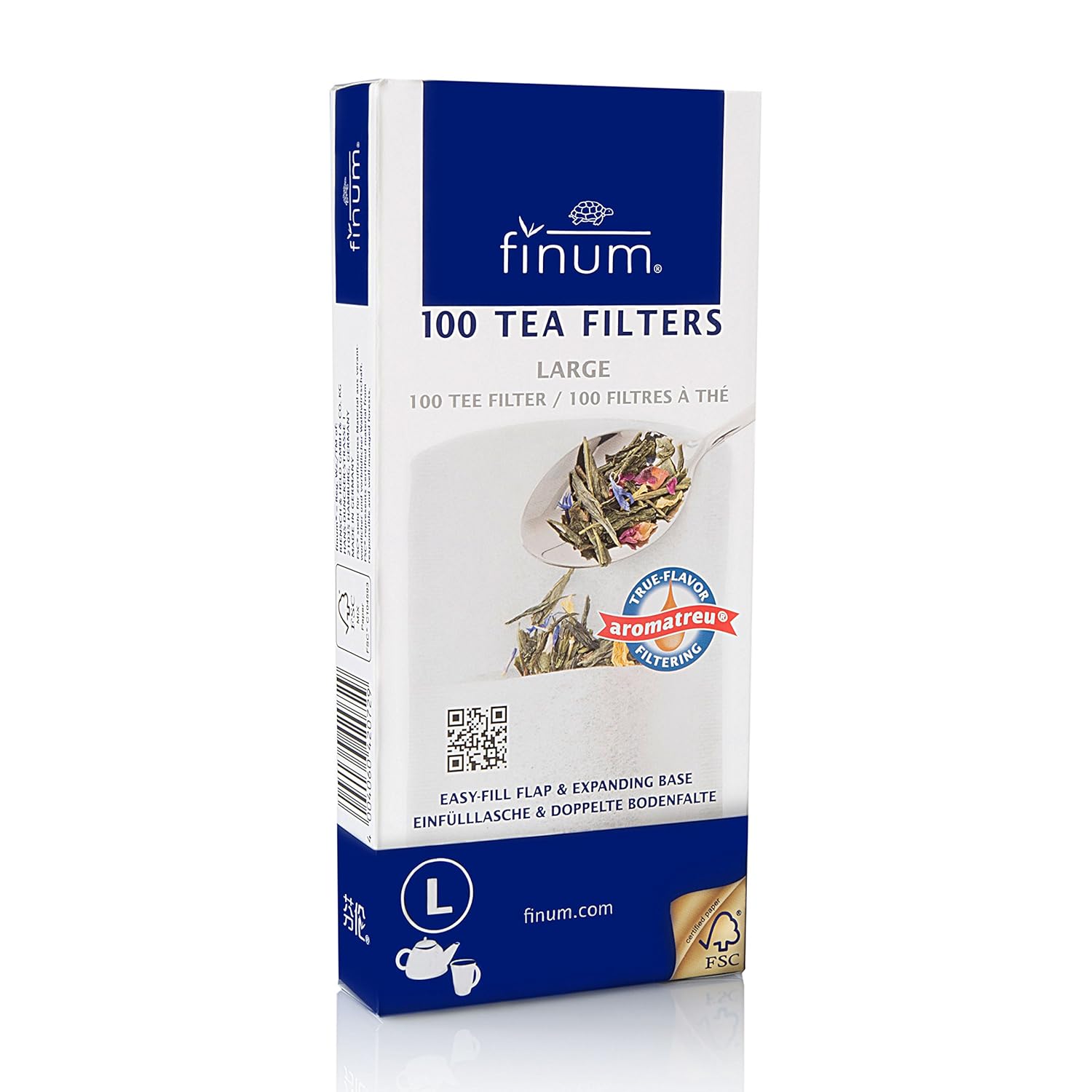 Finum 100 Tea Filters 82X182MM L UP to 6 Cups, White, 82 x 182 cm