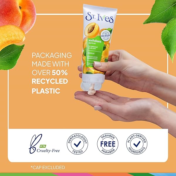 ST. IVES FRESH SKIN APRICOT FACE SCRUB, DEEP EXFOLIATOR SKIN CARE FOR CLEAN, GLOWING SKIN, OIL-FREE FACIAL SCRUB MADE WITH 100% NATURAL EXFOLIANTS, 6 OZ