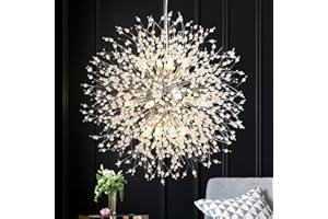 SineRise Modern Crystal Chandeliers Firework, Crystal Light Fixture, Dandelion Chandelier (12-Light, Chrome) for Foyer Hallway Entryway Kitchen Bedroom (Bulbs Not Included)