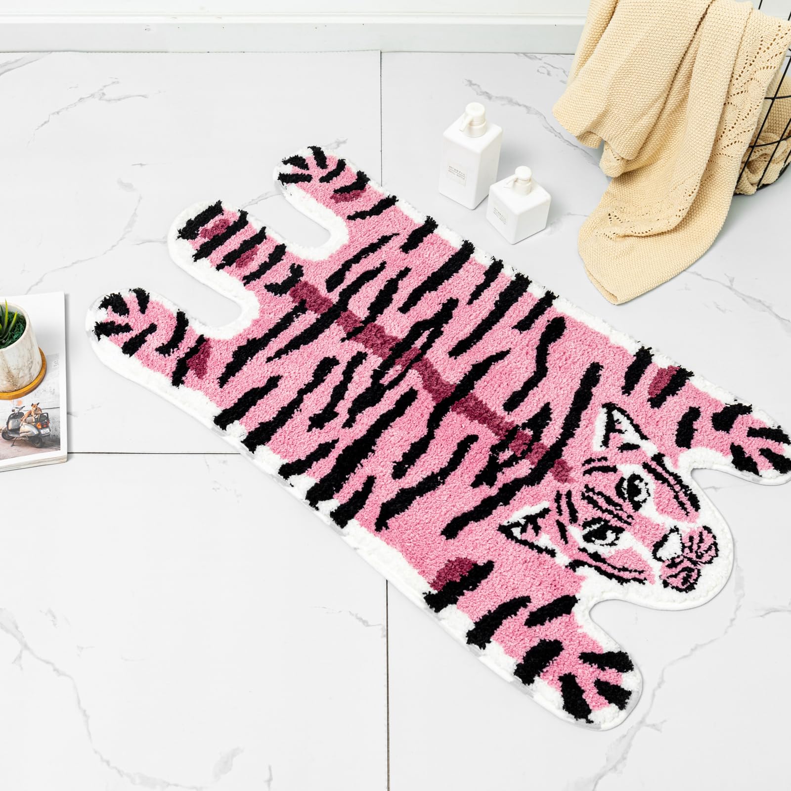 Photo 1 of YulyreZome Tiger Bath Mat for Bathroom, Funny Cute Pink Tiger Cartoon Bathroom Rug Non-Slip Animal Door Mat Washable Absorbent Bathtub Plush Microfiber Decor Shower Rugs