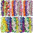 Hawaiian Leis Bulk Decorations Silk Flower Necklace, Colorful Tropical Hawaiian Bulk Hula Dance Party Decor, Flower Leis Summ