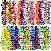 Hawaiian Leis Bulk Decorations Silk Flower Necklace, Colorful Tropical Hawaiian Bulk Hula Dance Party Decor, Flower Leis Summ