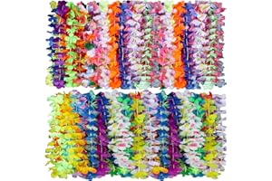Hawaiian Leis Bulk Decorations Silk Flower Necklace, Colorful Tropical Hawaiian Bulk Hula Dance Party Decor, Flower Leis Summ