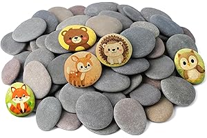 Rokraft 60 PCS Smooth Natural River Rocks 4.5-5.5 cm, Flat Stones for DIY Painting, Decorative Craft & Creative Art Projects