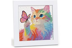 Libfx Diamond Art Kits for Kids with Frame Diamond Art for Girls Boys Beginners Arts and Crafts Ages 8-12 Birthday Gifts (Colorful Butterfly Cat)