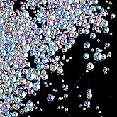 FNANJWQ 100g Iridescent Glass Tiny Bubble Beads, No Hole Micro Mini Round Clear Water Droplets Beads Bubble Pixie Dust Mixed Sizes for Resin Filler Nail Art Dollhouse Bath Tub