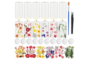 MTLEE 24 Pack Pressed Flower Candles Making Kit 6 White Pillar Candles 10 Tealight Candles 6 Set Pressed Flowers with Tweezer Brush for DIY Candles Crafts Birthday Wedding Centerpieces(4 Inch)