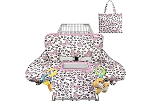 POLOVILLAE Shopping Cart Cover for Baby 2-in-1 High Chair Cover with Safety Harness Multifunctional Pink Butterfly Leopard Cart Covers for Babies Soft Padded Grocery Cart Cover for Baby Boy Girl