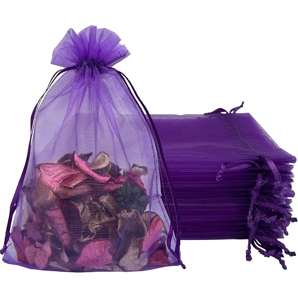 MELUOGE 50 Pcs Oversized Organza Drawstring Bags - 12x16 Inch, Deep Purple, For Gift & Party Favors