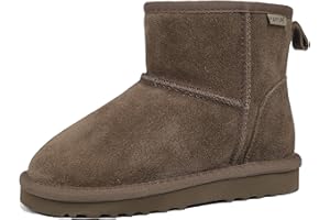 FANTURE Kids Snow Boots Genuine Cow Suede Leather, Boys Girls Winter Boots with Warm Fur Lining and Durable Non-Slip Sole