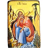 Iconsgr Wooden Greek Christian Orthodox Wood Icon of Saint Elias / A0