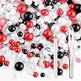 NACHLYNN 60g Mix Pearls and Half Round Rhinestones for Crafts Flatback Rhinestones Mixed Size 3mm-10mm Flatback Pearls for DIY Nail Art Shoes Apparel Tumblers Mugs (Red Black)