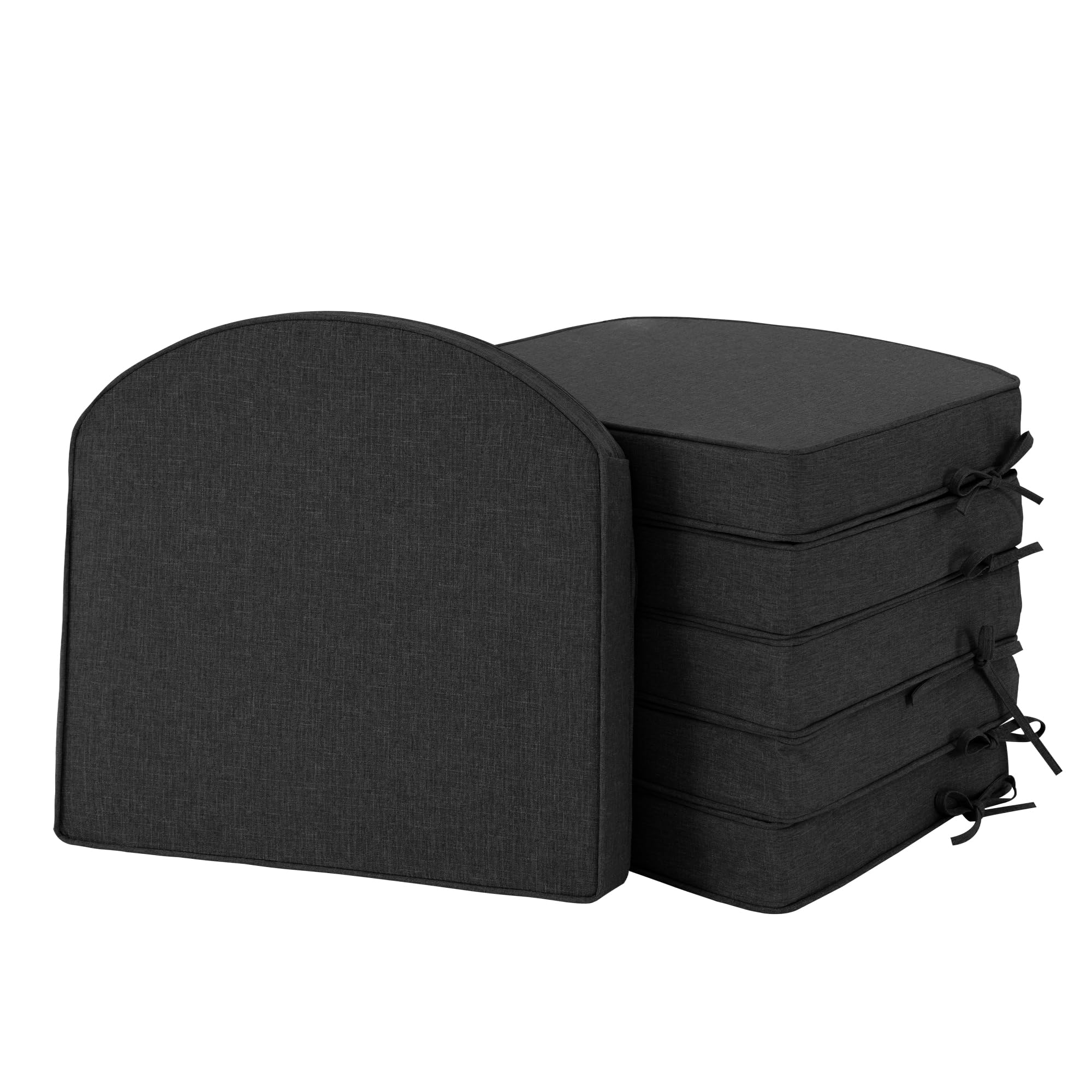 Photo 1 of (missing covers) Fitfree Outdoor Chair Cushions, Fade-Resistant & Water-Resistant, D Shaped Patio Furniture Seat Chair Pads Replacement with Ties, Non-Slip Bottom, Removable Cover, Set of 6, 17 x 16 Inch, Black