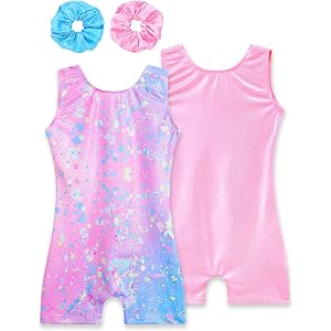 TENVDA Gymnastics Leotards for Girls 2-12 Years Old Sparkly Multicolor Kids Tumbling Biketards Unitard