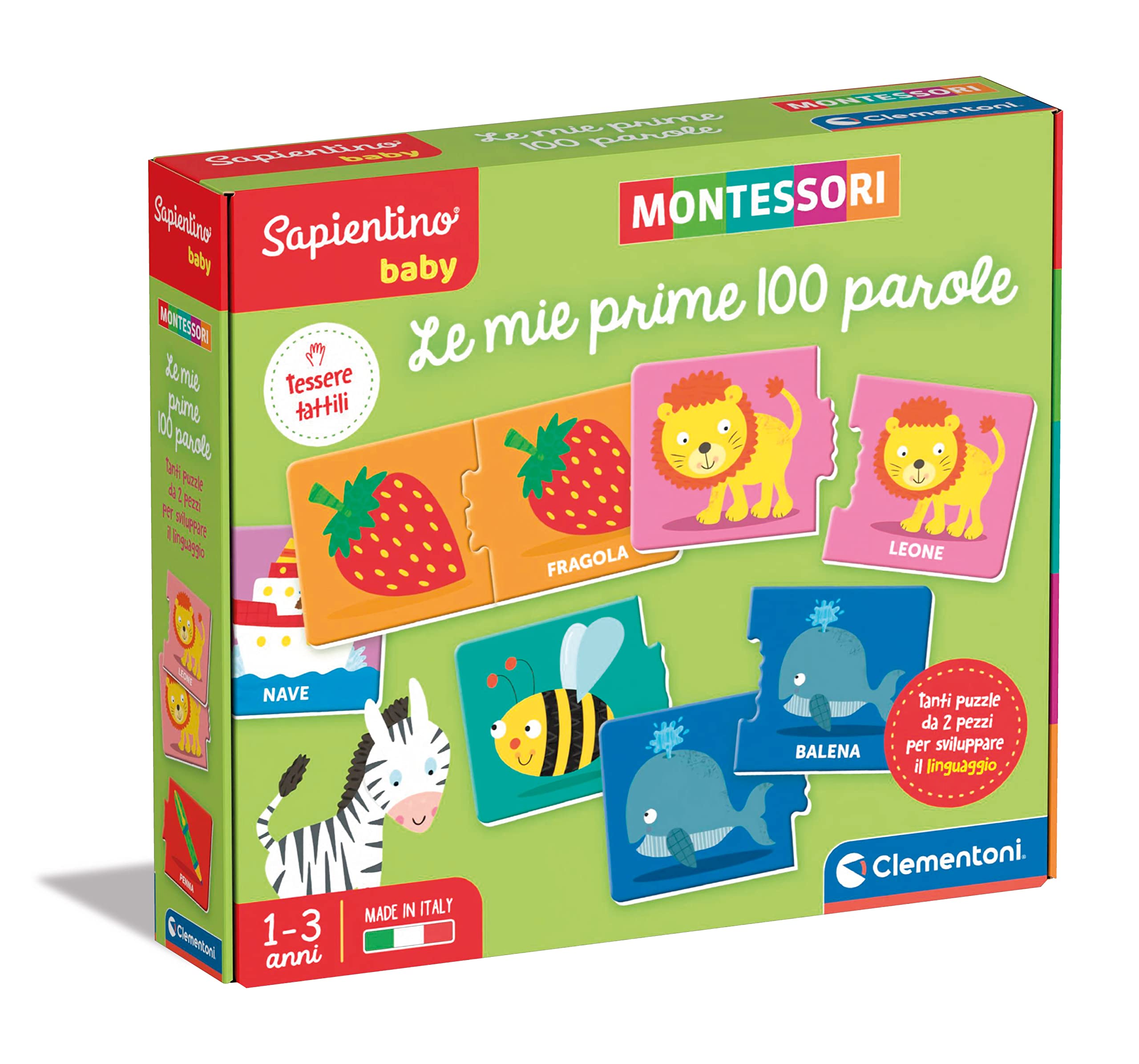 Clementoni - Sapientino Baby Prime 100 Words Educational Game 1 Year (English Version), Montessori Games, Made in Italy, Multicolor, 16412