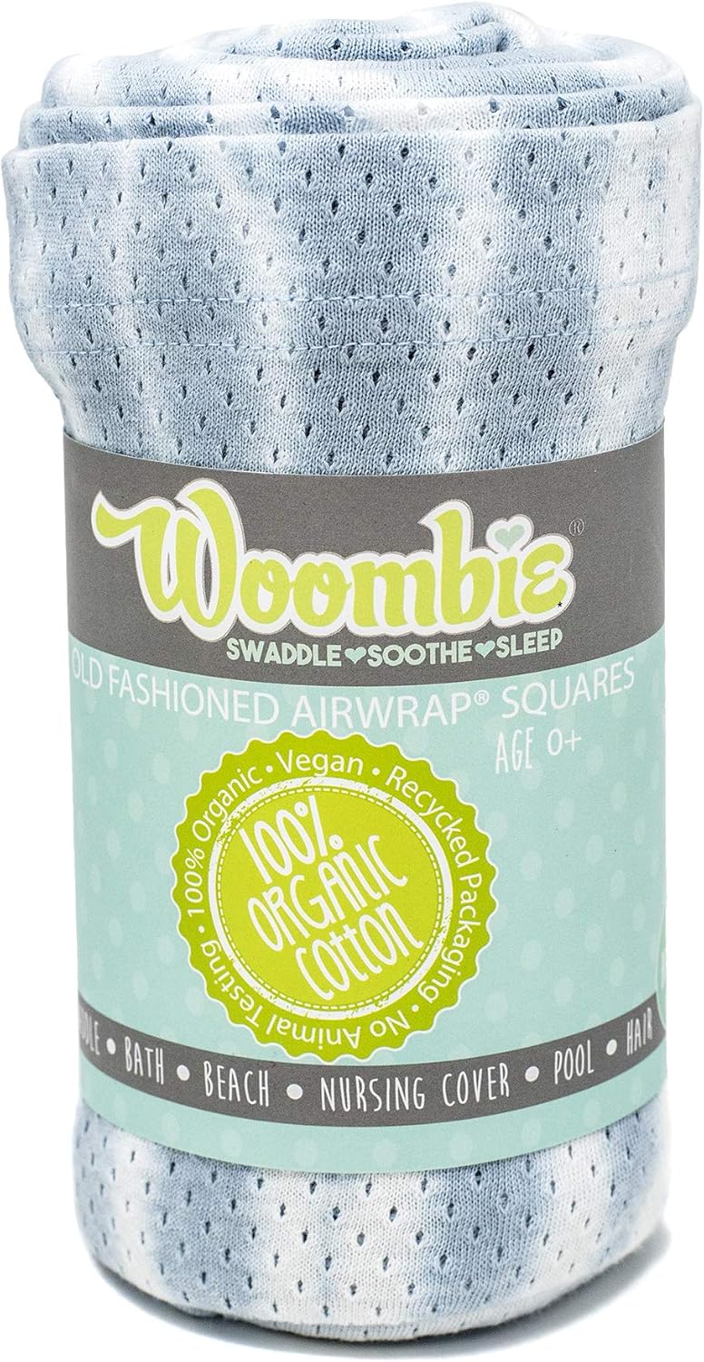 Woombie Organic Baby Swaddling Blanket | Lightweight Baby Swaddle for Girls or Boys I Organic Baby Receiving Blanket, Tie-dye Blue, 44" x 44"