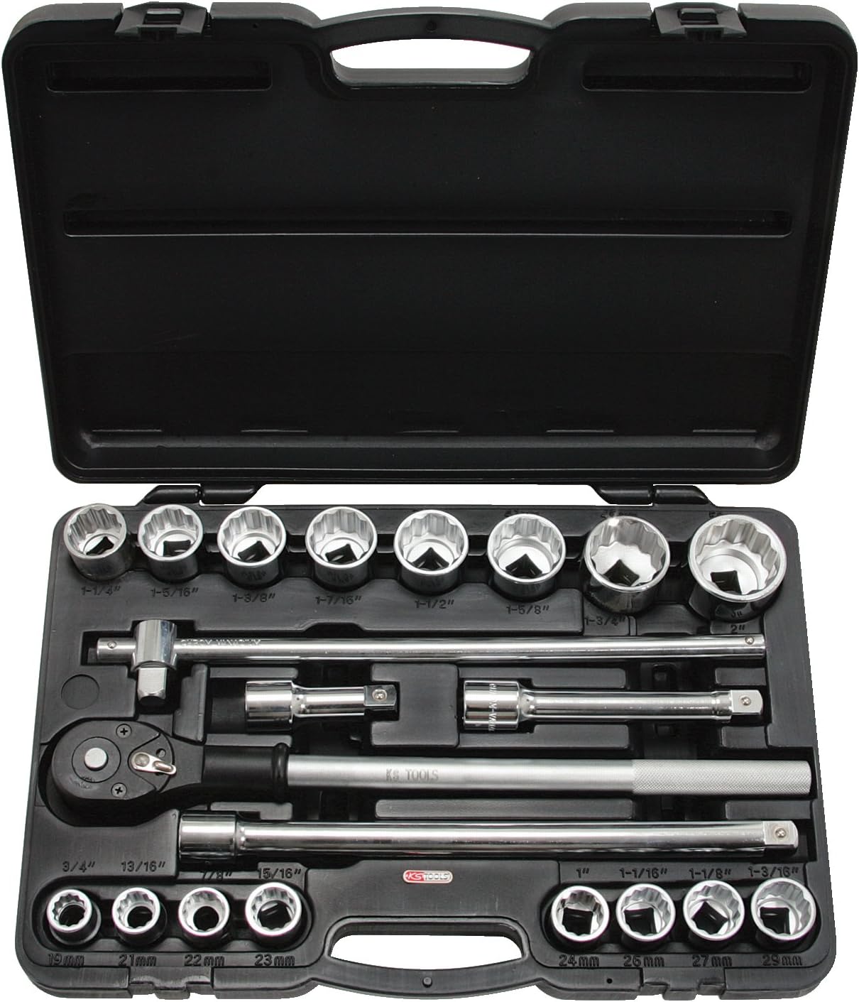 KS Tools 911.0722 3/4" Socket Set, 21pcs, Matt Satin Chrome Plated, 21-tlg