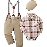 CARETOO Baby Boy Clothes Suit Infant Gentleman Boy Outfits Dress Shirt/Bowtie/Suspender Pants Set 0-18 Months