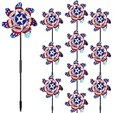 10 Pieces 21 Inches Patriotic Reflective Pinwheels with Stakes, American Flag Windmill Wind Spinners for Garden Lawn Yard, 4th of July Decorations, Large Foil Pin Wheels for Bird and Animal Deterrent