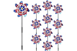 JREMREO 10 Pieces 21 Inches Patriotic Reflective Pinwheels with Stakes, American Flag Windmill Wind Spinners for Garden Lawn Yard, 4th of July Decorations, Large Foil Pin Wheels for Bird and Animal Deterrent