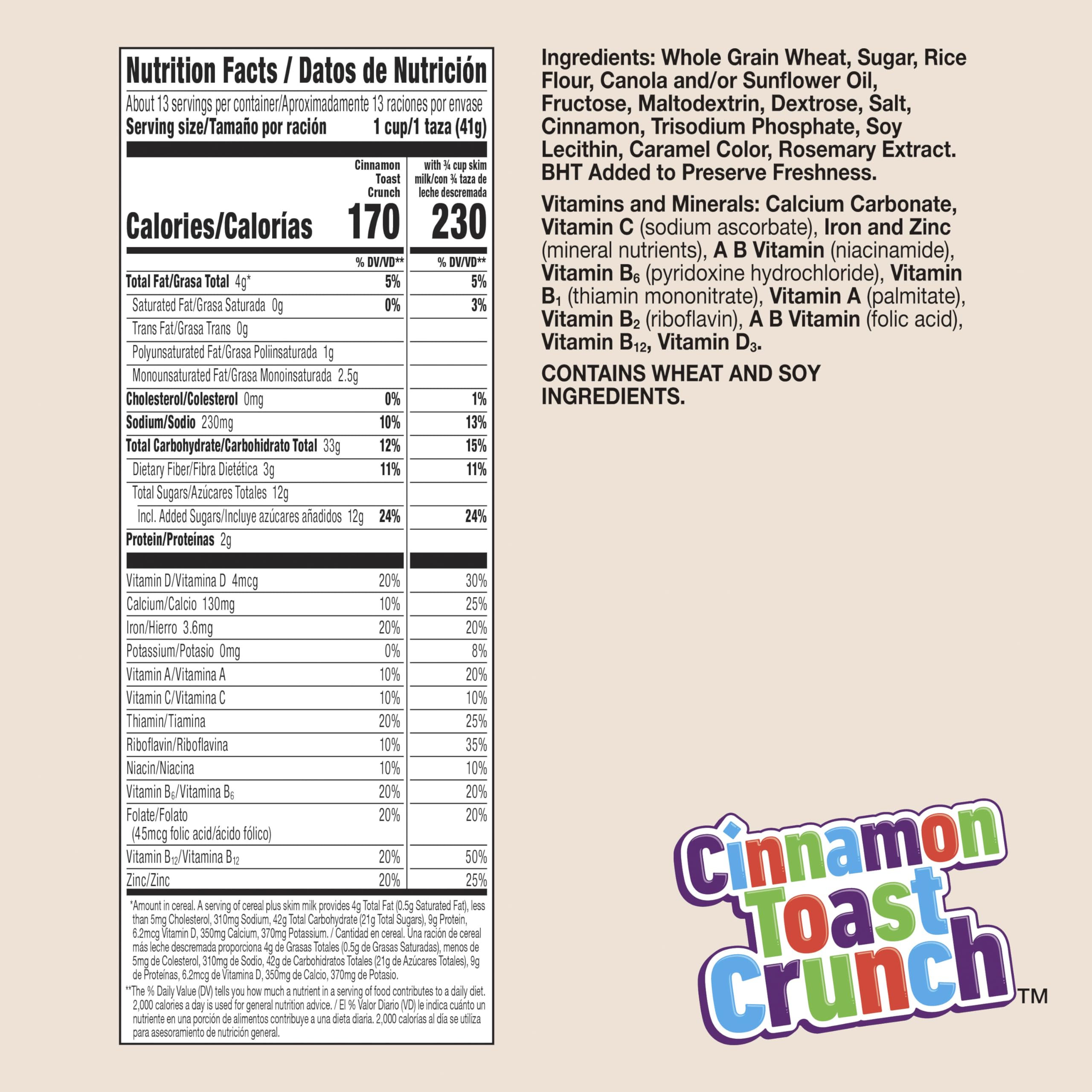 Cinnamon Toast Crunch Breakfast Cereal, Crispy Cinnamon Cereal, Family Size, 18.8 oz