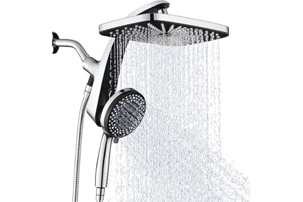 High Pressure Rain Shower Head: Upgrade Shower Heads with Handheld Spray Combo with Fixed Showerhead and 10 Sprays Handheld Shower Head, Detachable Shower head Built-in Magnetic Docking and Power Jets