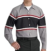 Red Kap Men's Technician Shirt, Grey/Black with Red/White, Long Large