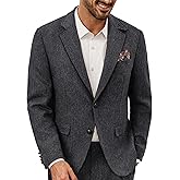 PJ PAUL JONES Mens Blazer Vintage Wool Blend Sport Coat Herringbone Tweed Blazer Suit Jacket with Pocket Square