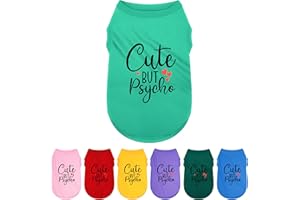 PAIAITE Expressive Polyester Dog Shirt Vest: Soft and Lightweight Puppy Shirt for Small and Medium Dogs, Featuring The Playful 'Cute but Psycho' Slogan Print Shirts Tank Top Turquoise S
