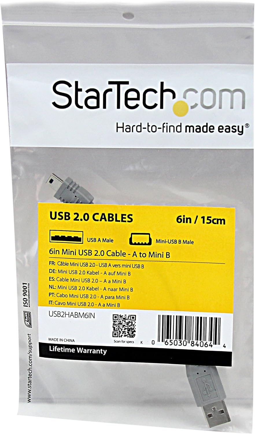 StarTech.com 6 in. USB to Mini USB Cable - USB 2.0 A to Mini B - Gray - Mini USB Cable (USB2HABM6IN), 6 inch/15 cm - Image 5