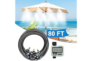 POCKET PANDA Smart Misting Cooling System,Control Outside Water Misters for Outdoor Patio,80Ft(24M),Automatic Backyard Mist Hose Kits with Sprinkler Timer Yard,Lawn,Garden,Greenhouse,Fan,Umbrella,Canopy,Pool,Porch