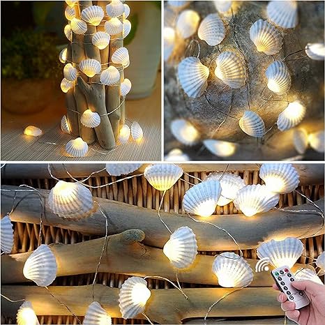 hdnicezm guirnalda decorativa de luces de playa 15 7 in 40 luces led de color blanco calido impermeable funciona con pilas para dormitorio