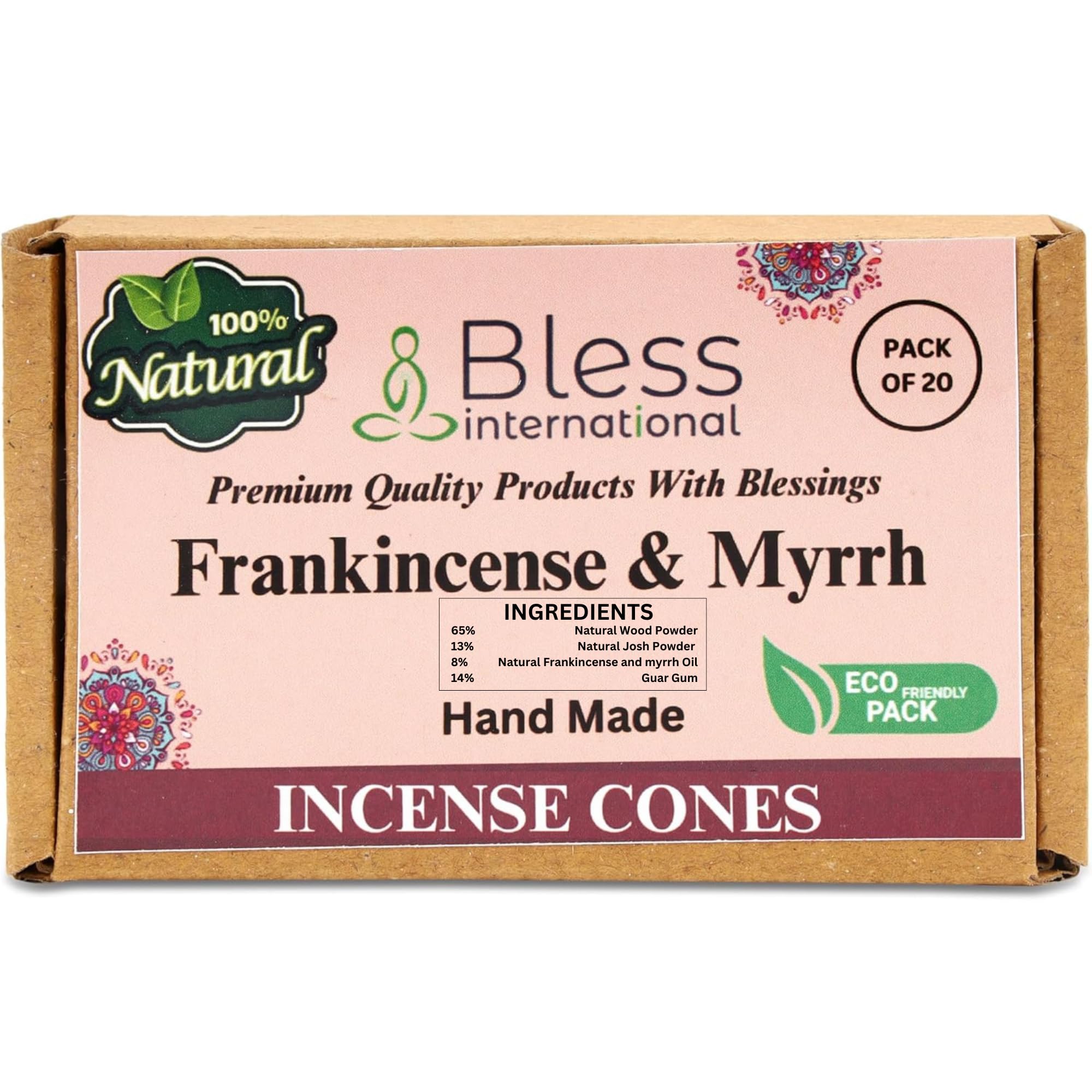 Bless International Frankincense-and-Myrrh 100%-Natural-Incense-Cones Handmade-Hand-Dipped Organic-Chemicals-Free for-Purification-Relaxation-Positivity-Yoga-Meditation The-Best-scents (20 Count)