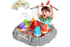 Yerloa Whack Game Mole Dinosaur Toys for Kids 2 3 4 Year Old Boy Birthday Gift, Sensory Toddler Boy Toys for Ages 2-4 2-3 4-6 3-5 Dino Volcano Learning Easter Gifts with 2 Hammers, Music Spray Light