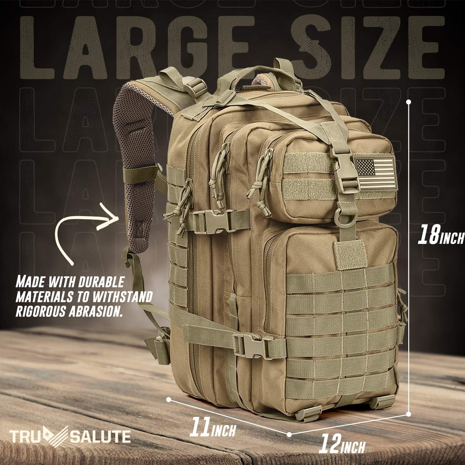 Tru Salute Military Tactical Backpack Large Tan Army 3 Day Assault Pack Molle Bugout Bag Rucksack (tan): Clothing