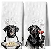 DAYOUER Funny Chef Wine Black Labrador Retriever Gifts Kitchen Dish Towels, Black Lab Gifts, Labrador Retriever Decor Decorative Hand Tea Towels for Kitchen, 16x24 Inches Set of 2