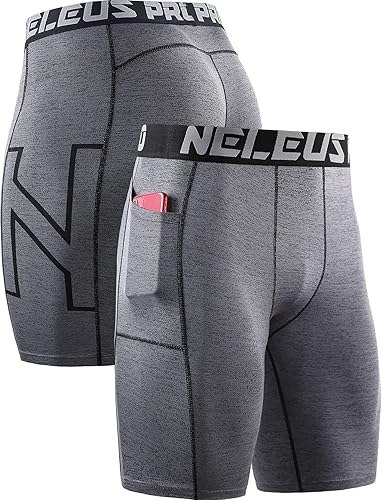 Neleus Men's Pack Compression Shorts with Pockets Quick Dry