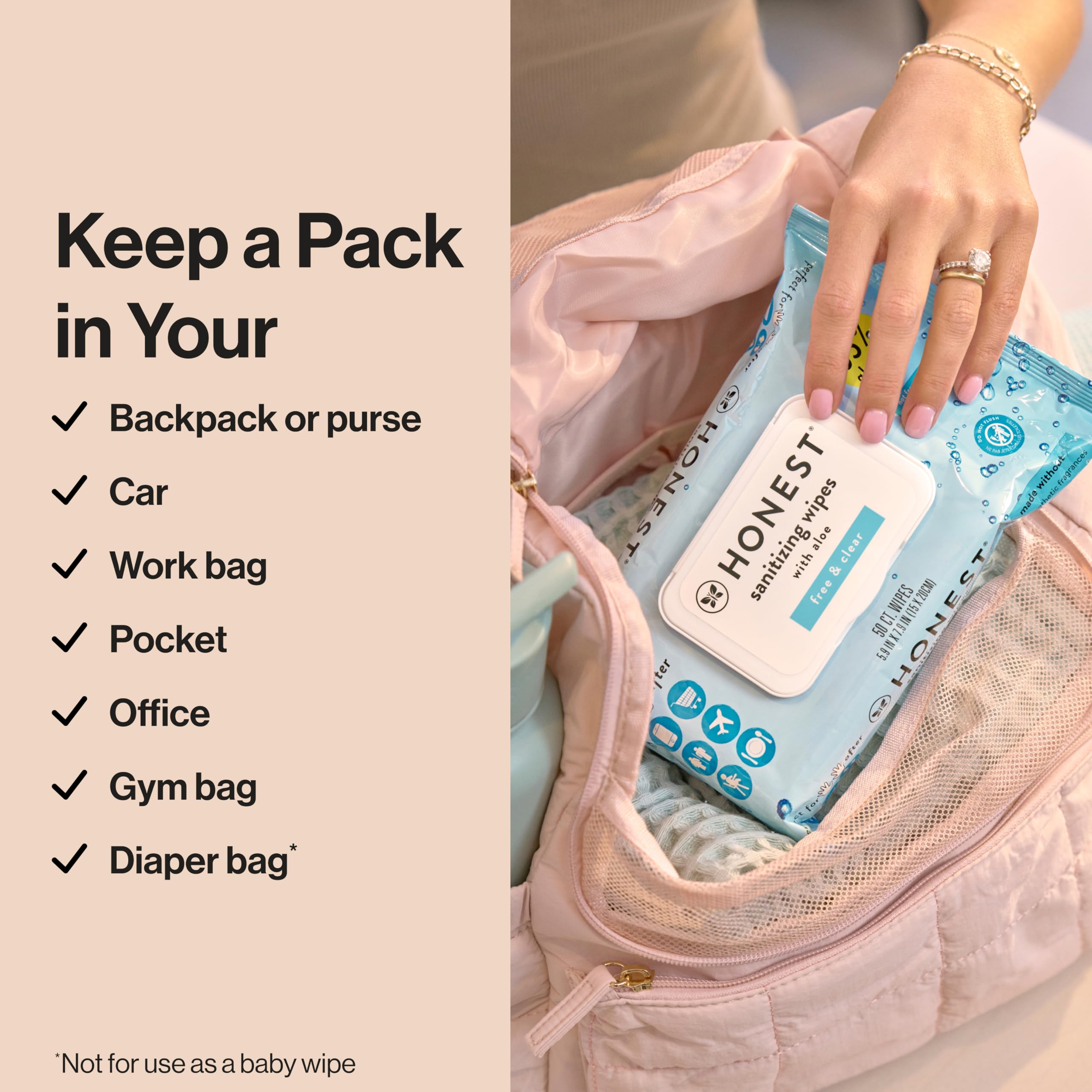 The Honest Company Fragrance Free Sanitizing Alcohol Wipes | Antibacterial + Safe for Hands | Kills 99% of Germs, Made With Aloe | 150 Count (3 Packs of 50)