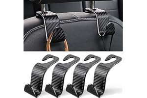 LivTee Car Purse Hook, 4 Pack Universal Auto Seat Headrest Hook Hangers Organizer for Coats, Umbrellas, Groceries - Carbon Fiber Black