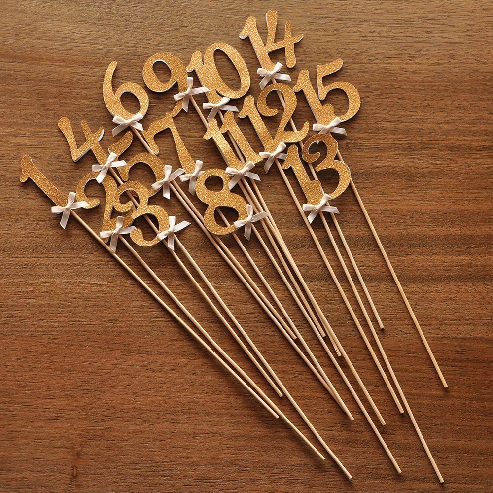 Amazon.com: Table Numbers on Sticks. Glitter Number Centerpiece ...