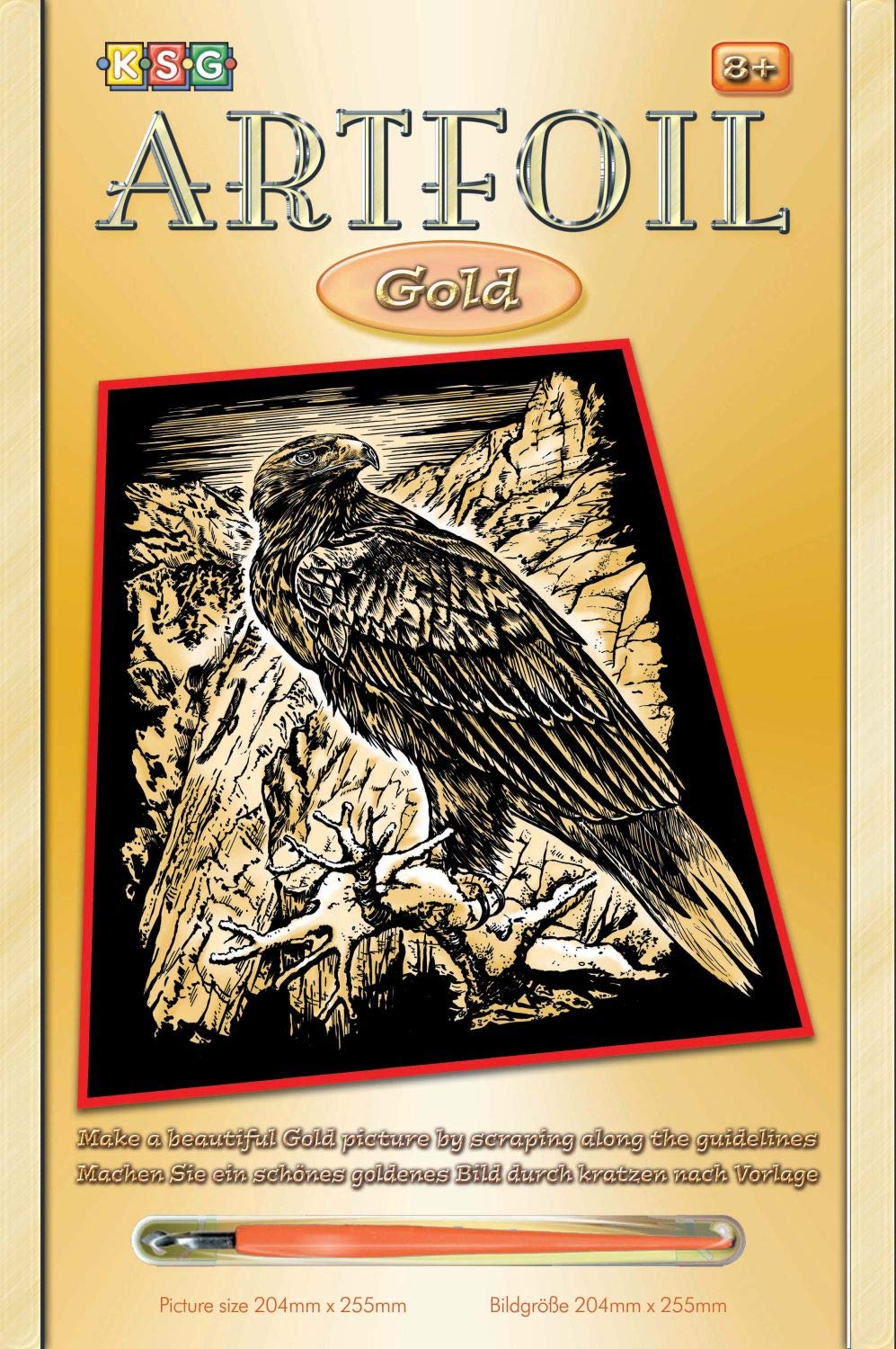 Mammut Spiel & Geschenk 1015 Gold-Adler, ca. 25,5 x 20,4 cm Artfoil Animal Print Eagle Complete Set Picture, Knife and Instructions, Scraper, Glossy, Scratching Kit for Ages 8
