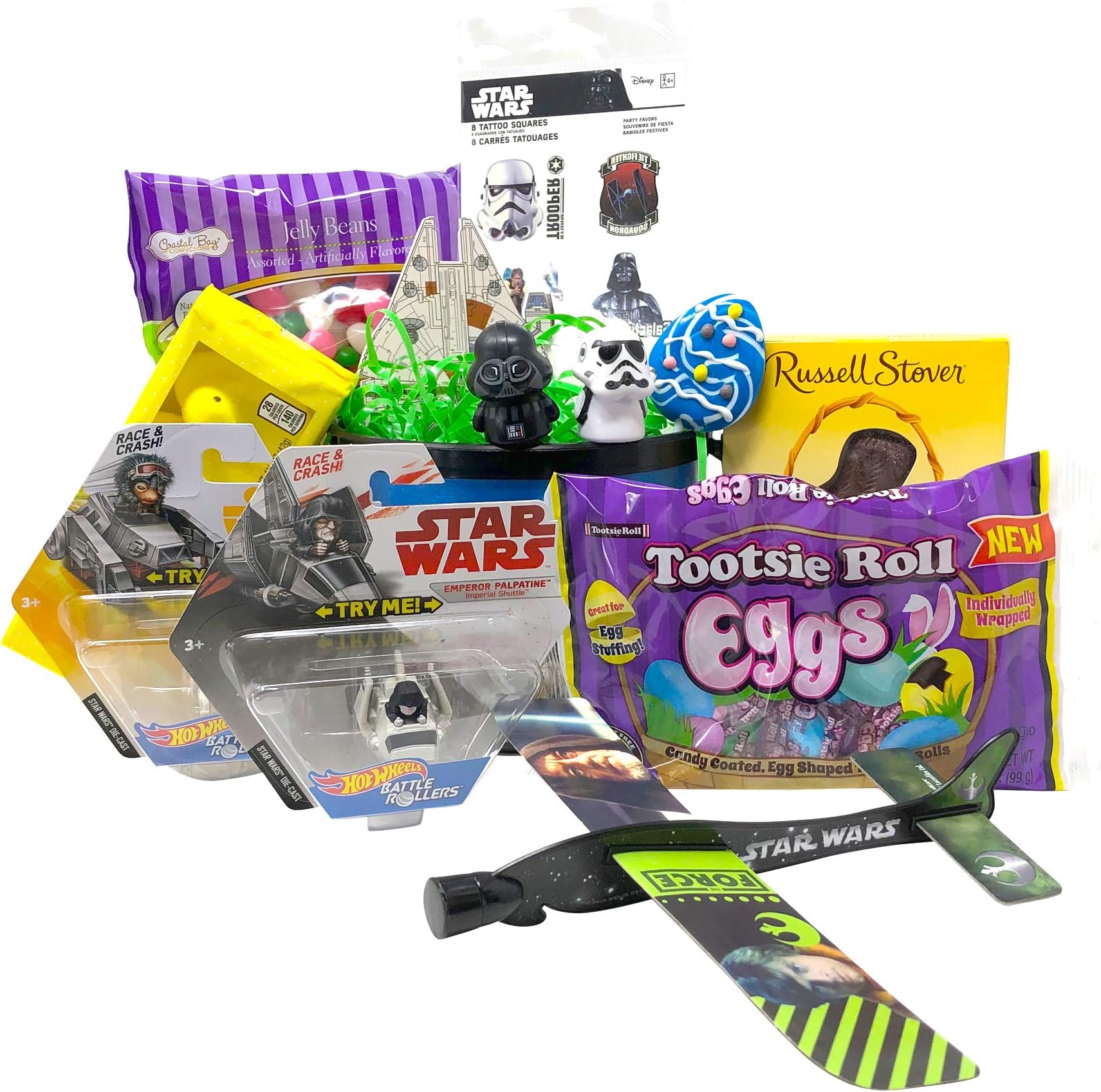 Star Wars Easter Basket Pre Filled with Easter Candy, Easter Toys, Easter Basket Filler, and Easter Basket Grass | Great for Kids, Boys and Girls