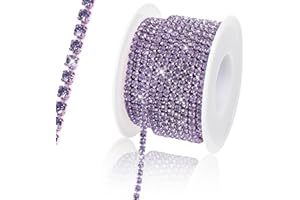Rytenz 10 Yards 3 MM Rhinestone Chain Trim Crystal Rhinestone Close Chain Trim for Sewing Crafts, DIY Decoration, Jewelry, Clothing, Shoes (Purple)