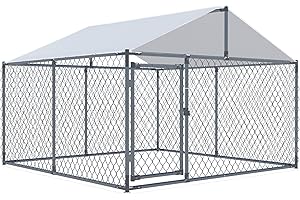 LEISU Dog Kennels Outdoor Large Dog Cage Heavy Duty Dogs House Extra Wide Outside Pet Kennels with Water-Resistant Cover for Back Yard Farm (Sliver)