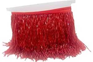 KUYLENT 1 Yard 3.9 Inches Beaded Fringe Trim Lace Chainette Tassel Fringe Trimming for Dress Clothes Lamp Shade Decoration DIY (Red)