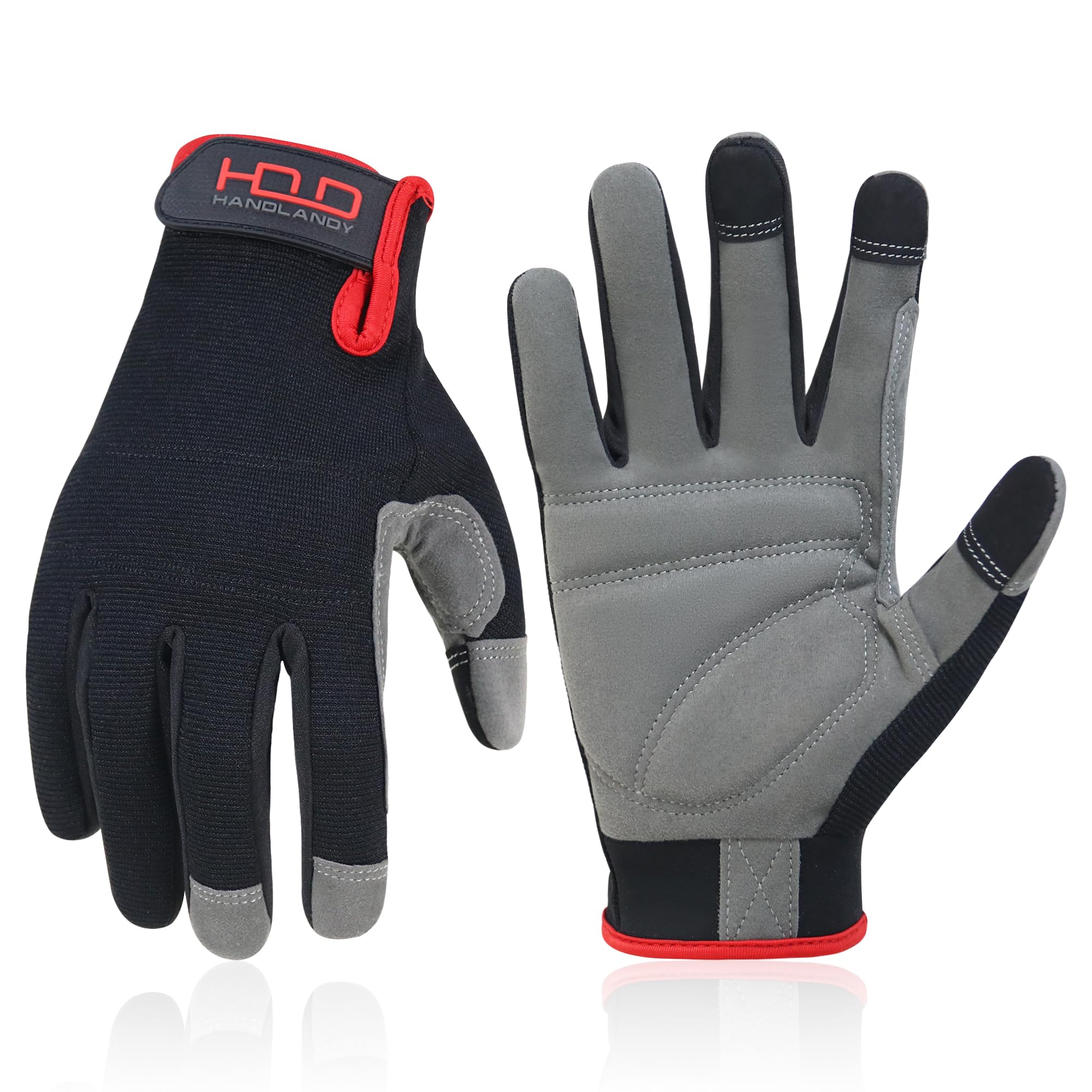 HLDD HANDLANDY Mens Firm Grip General Utility Light Work Gloves, Mechanic Gloves Touchscreen for Men, Light Duty Safety Work Glove