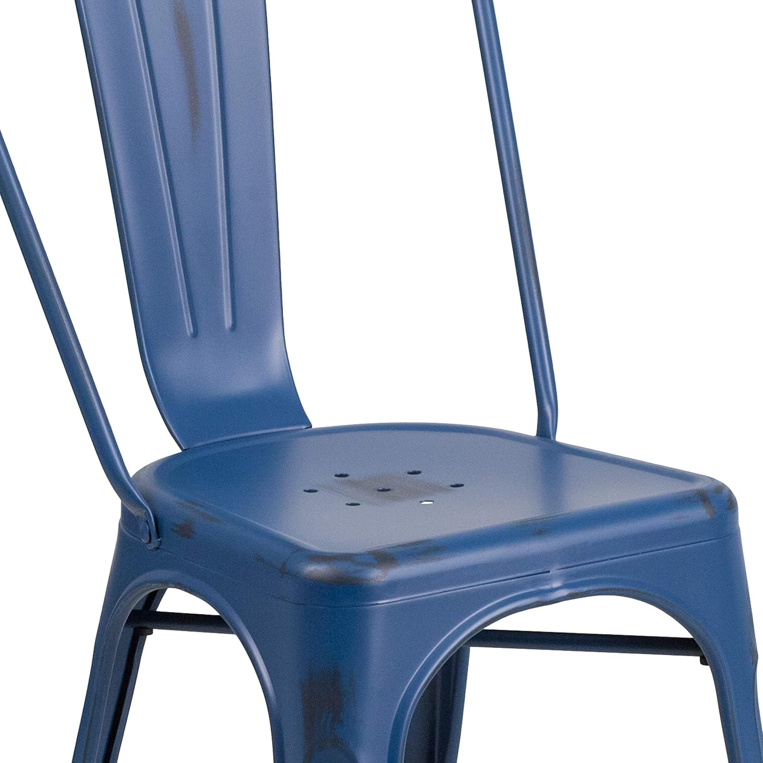 Flash Furniture Commercial Grade 4 Pack Distressed Antique Blue Metal Indoor-Outdoor Stackable Chair: Garden & Outdoor