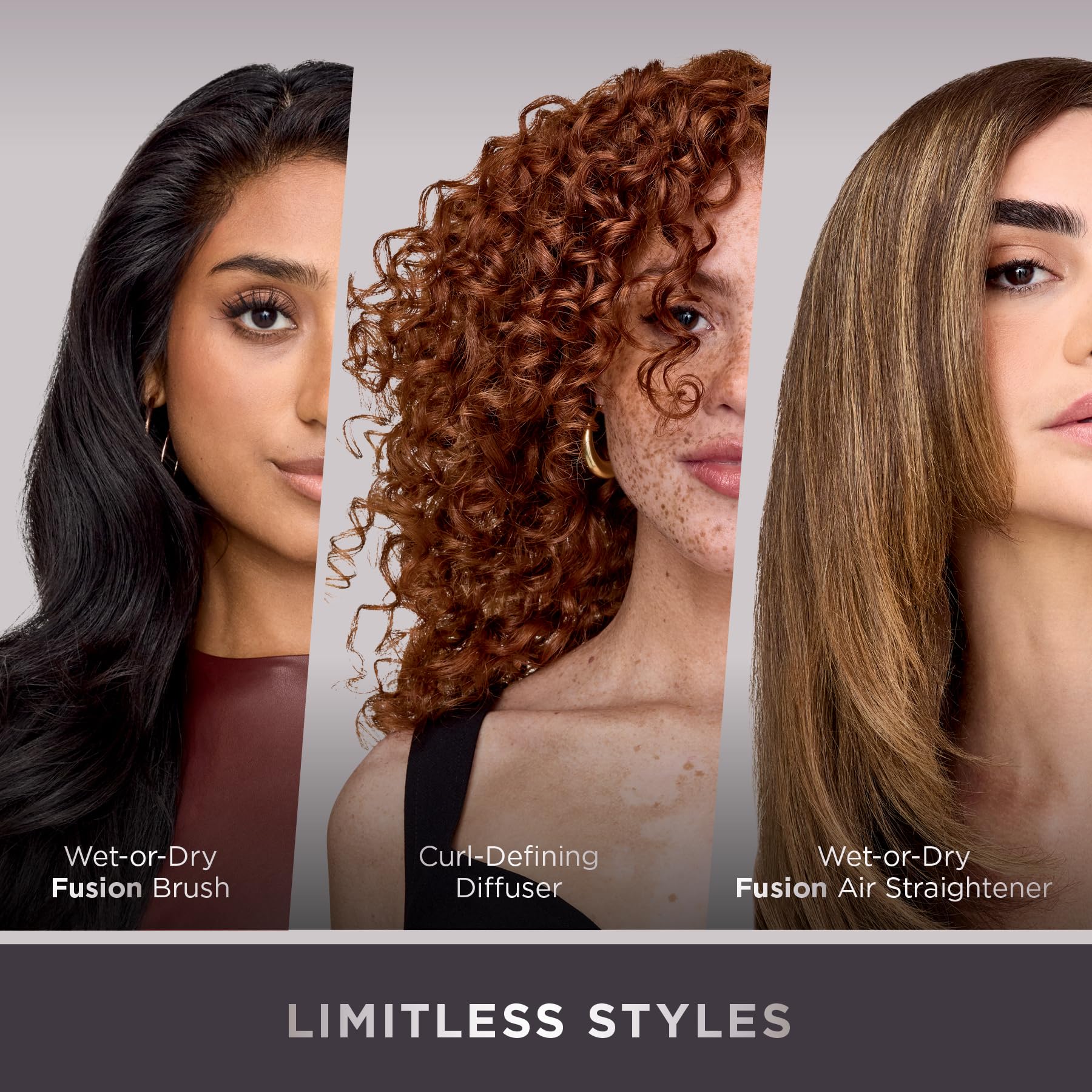 Shark FlexFusion Hair Straightener & Powerful Hair Dryer with Fusion Hair Brush, Ceramic Air Styler with Auto-Wrap Curlers & Concentrator, Ceramic Plates, Cosmic Blush HD641S