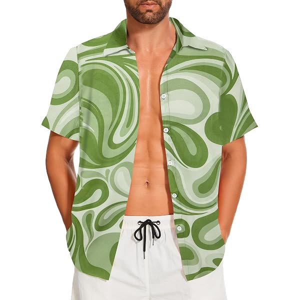 Liohans Men's Tie Dye Vortex Button-Up Shirt - 3D Graphic, Short Sleeve, Polyester/Spandex, Blue