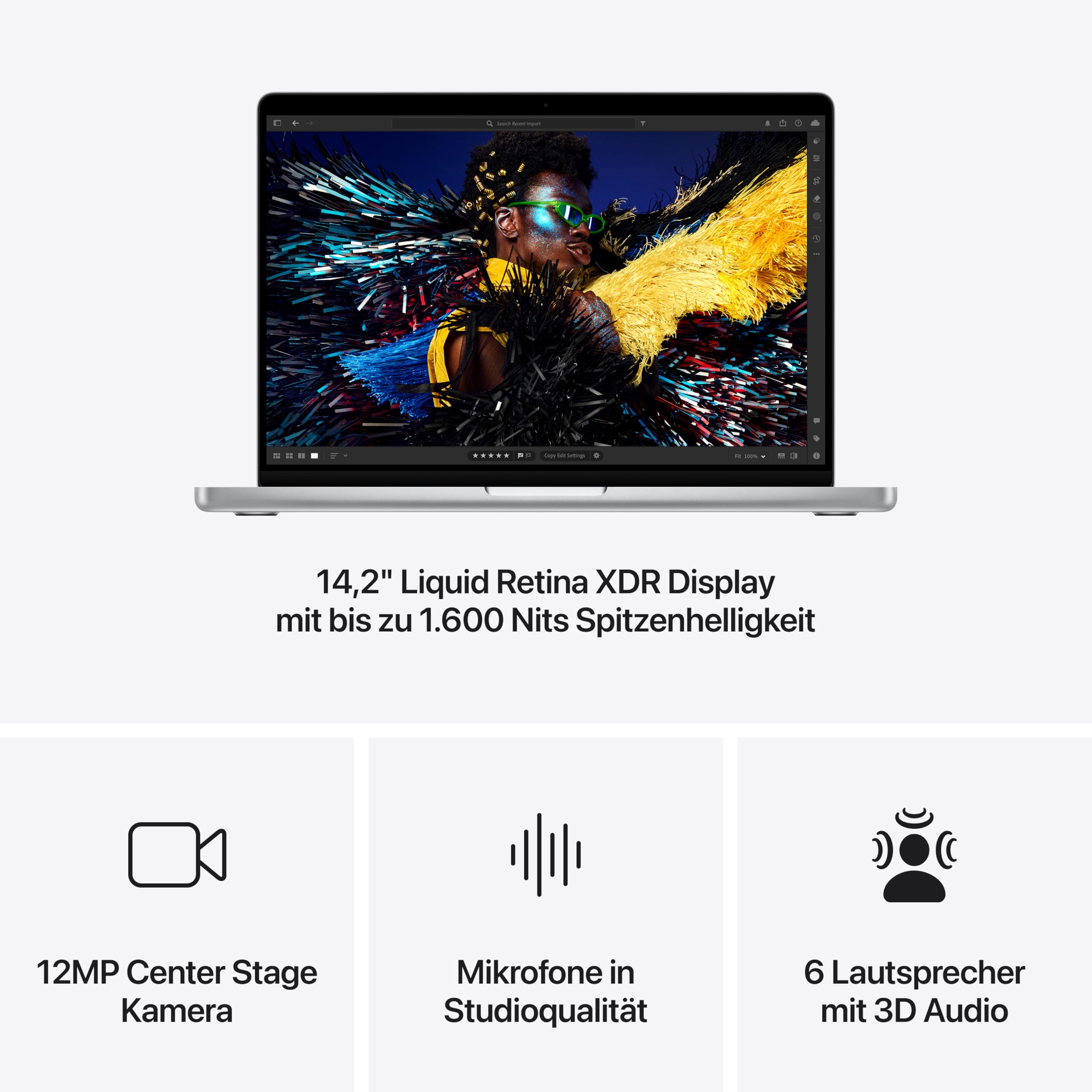 Apple 2024 MacBook Pro Laptop mit M4 Chip mit 10 Core CPU und 10 Core GPU: 14,2" Liquid Retina XDR Display, 16 GB gemeinsamer Arbeitsspeicher, 512 GB SSD Speicher; Silber 5